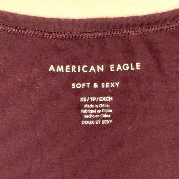 American Eagle Outfitters Burgundy Top with Blue Floral Embroidery- Size XS - Picture 4 of 8